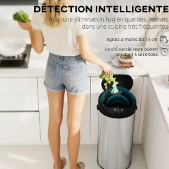 Poubelle automatique 30L dim. 32 x 30 x 68 cm - capteur de mouvement - acier inox brossé