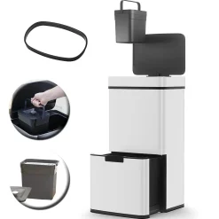 Poubelle automatique tri sélectif NARVIK blanc 75L