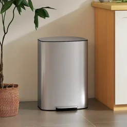 Poubelle cuisine à pédale 50L - seau intérieur amovible, filtre anti-odeurs, poignées - acier inox