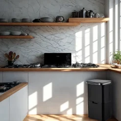 Poubelle cuisine automatique de tri à 4 compartiments - 60L - Noir mat - Piles ou batterie