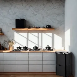 Poubelle cuisine automatique de tri à 4 compartiments - 60L - Noir mat - Piles ou batterie