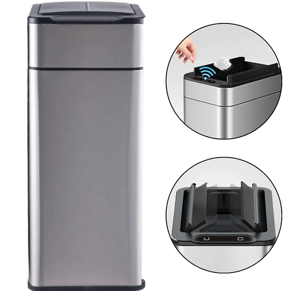 Poubelle cuisine automatique latérale - Ouverture papillon - Inox SS304 - 60L - Piles ou batterie