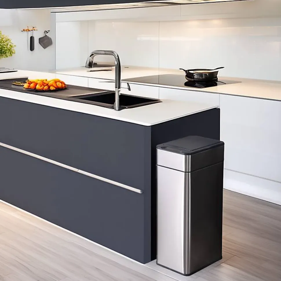 Poubelle cuisine automatique latérale - Ouverture papillon - Inox SS304 - 60L - Piles ou batterie