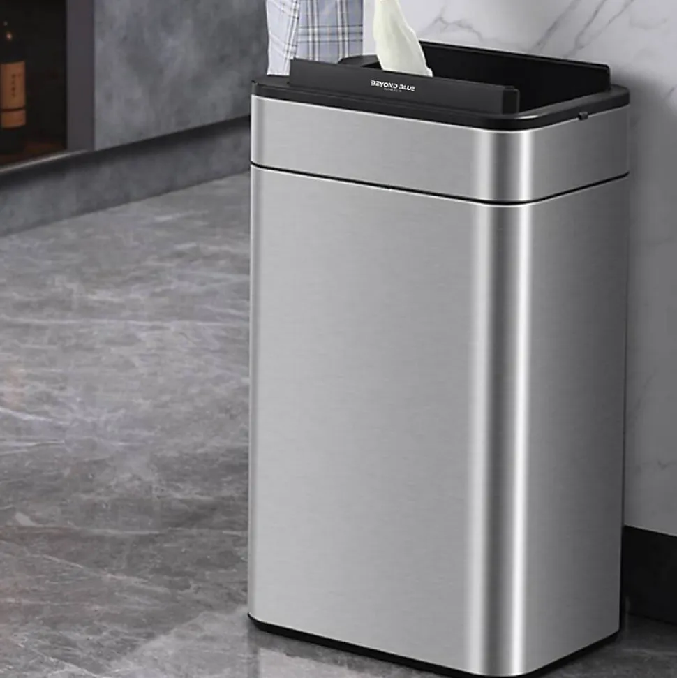 Poubelle cuisine automatique latérale - Ouverture papillon - Inox SS304 - 60L - Piles ou batterie