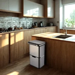 Poubelle cuisine automatique de tri à 4 compartiments - 60L - Inox SS304 - Piles ou batterie