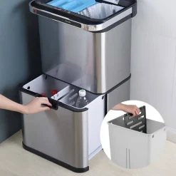 Poubelle cuisine automatique de tri à 4 compartiments - 60L - Inox SS304 - Piles ou batterie