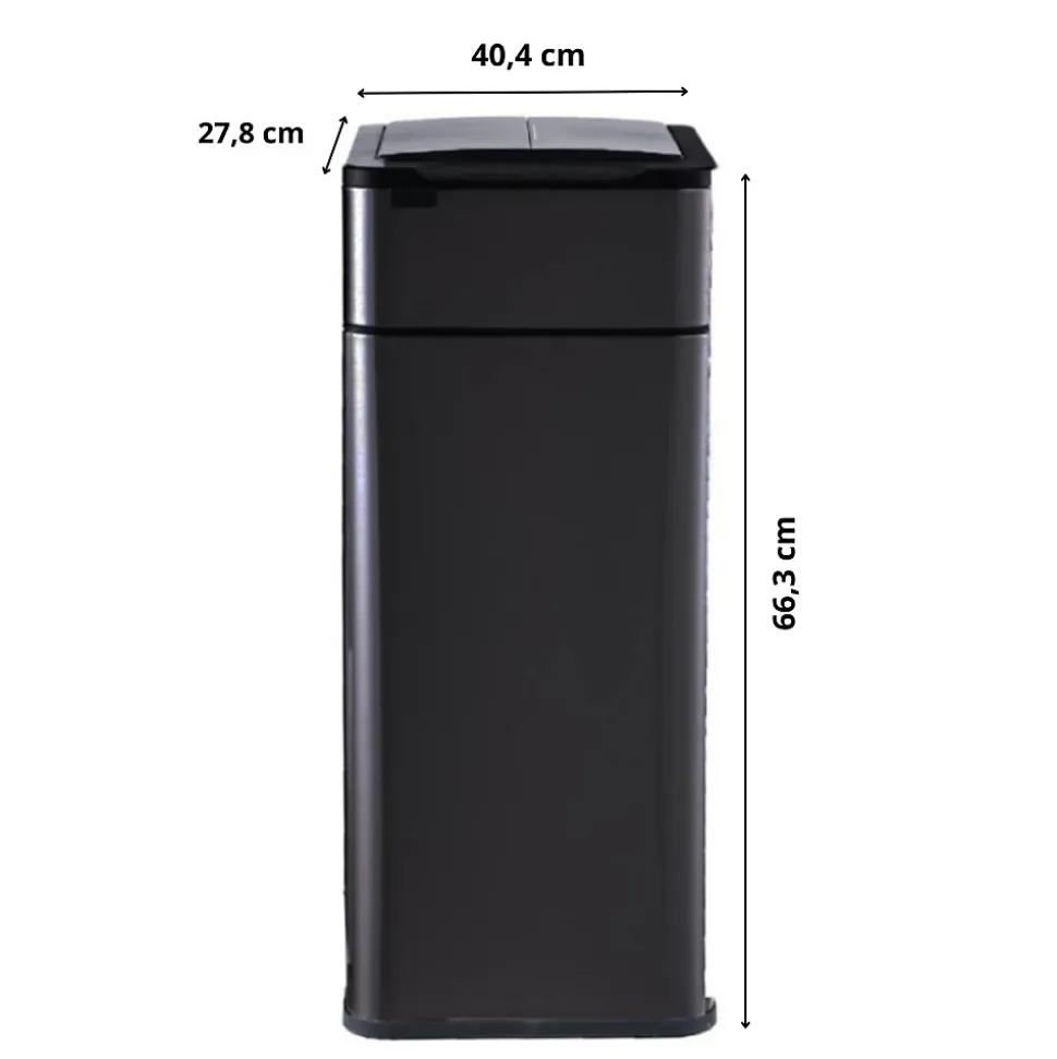 Poubelle cuisine automatique latérale - Ouverture papillon - Noir mat - 60L - Piles ou batterie