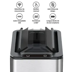 Poubelle cuisine automatique latérale - Ouverture papillon - Noir mat - 60L - Piles ou batterie