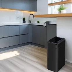 Poubelle cuisine automatique latérale - Ouverture papillon - Noir mat - 60L - Piles ou batterie