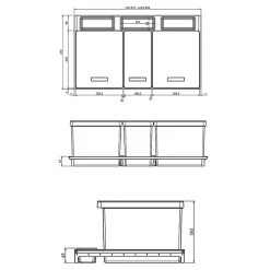 Poubelle cuisine CYCLO 66 L - poubelle de tri 1 x 16 et 2 x 25 litres
