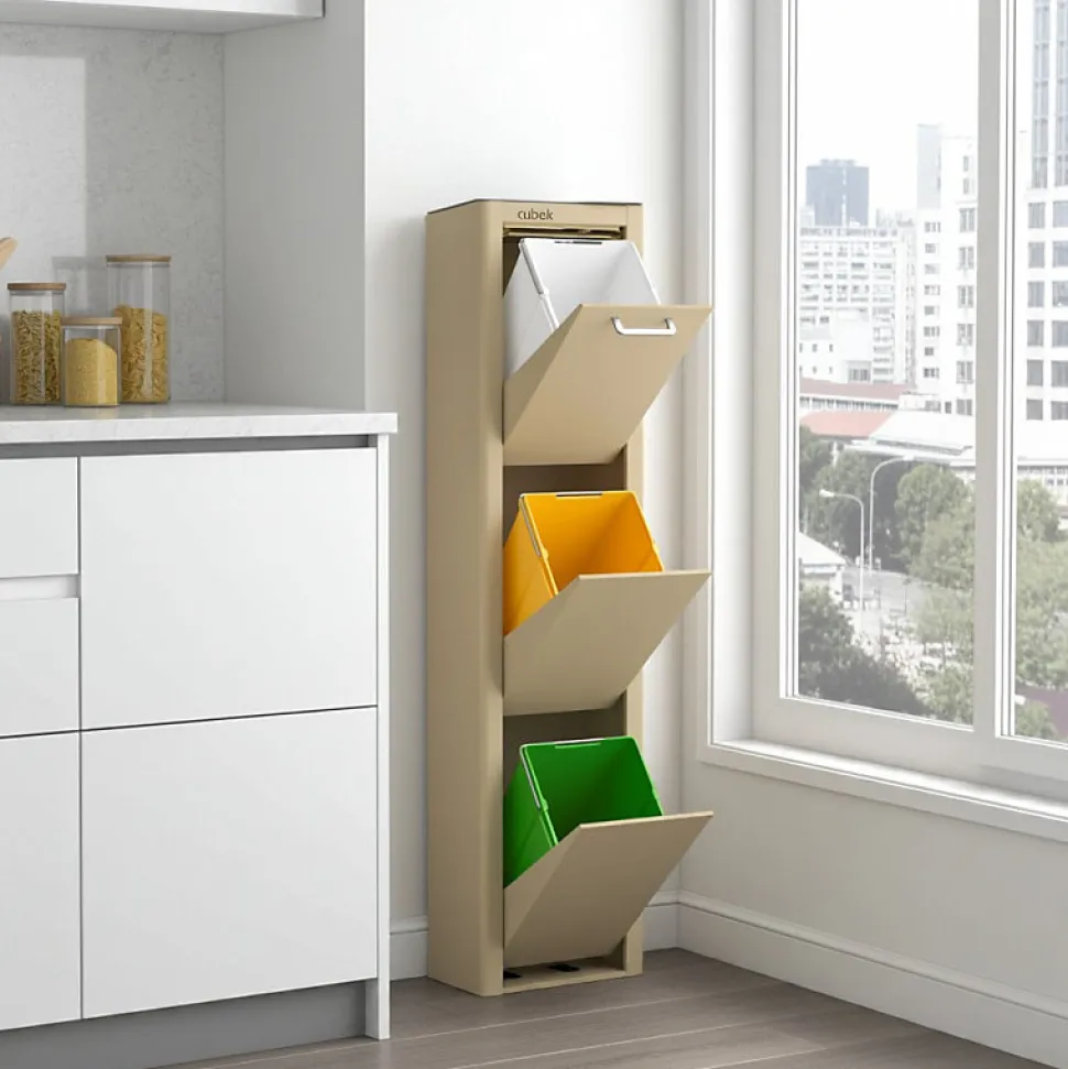 Poubelle cuisine de tri sélectif CUBEK, 3 compartiments de 20 litres.