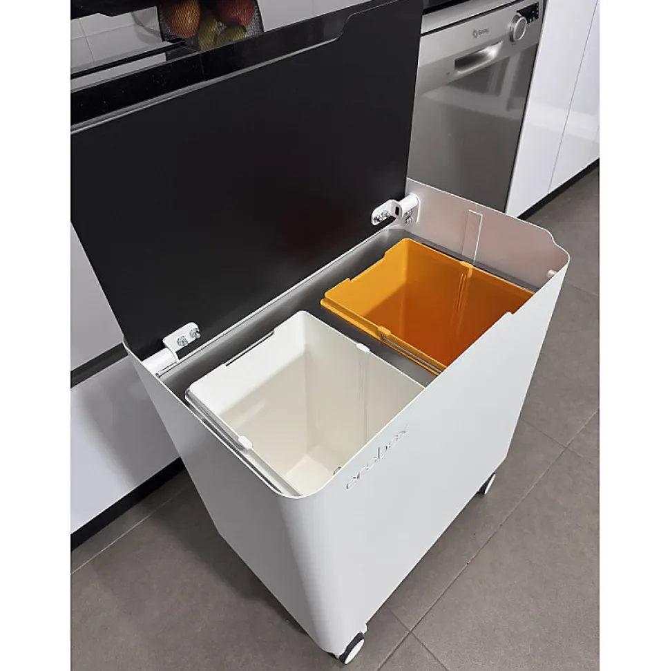 Poubelle cuisine ergonomique, fonctionnelle et élégante, 2 x 20 litres, ECOBOX NOA