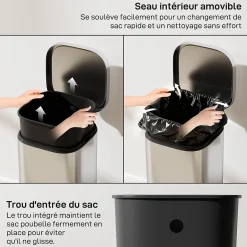 Poubelle cuisine 30L - poubelle à pédale - seau intérieur amovible - acier inox brossé