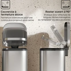 Poubelle cuisine 30L - poubelle à pédale - seau intérieur amovible - acier inox brossé