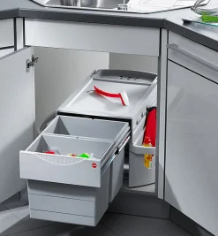 Poubelle d'angle encastrable tri sélectif 2 bacs 36L (18+18) Hailo Rondo