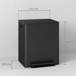 Poubelle de cuisine à pédale 2 compartiments 2 x 25L - seaux amovibles - acier inox. noir mat