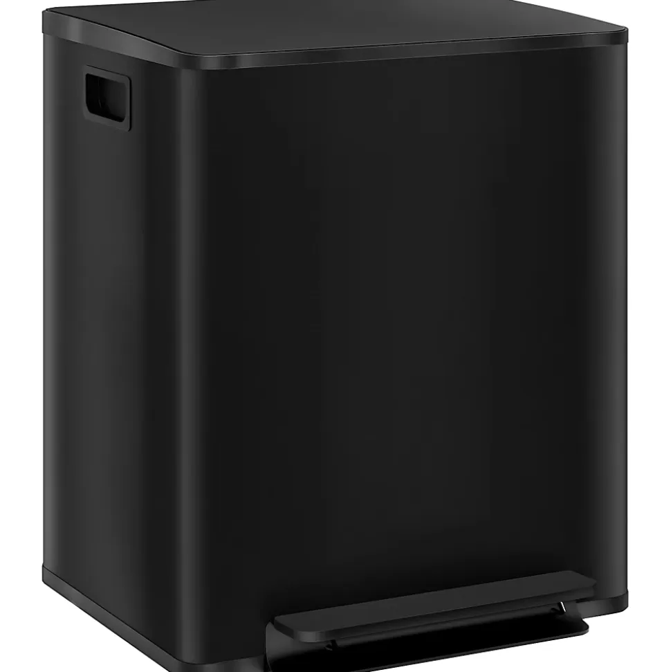 Poubelle de cuisine à pédale 2 compartiments 2 x 25L - seaux amovibles - acier inox. noir mat