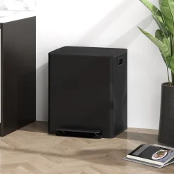 Poubelle de cuisine à pédale 2 compartiments 2 x 25L - seaux amovibles - acier inox. noir mat