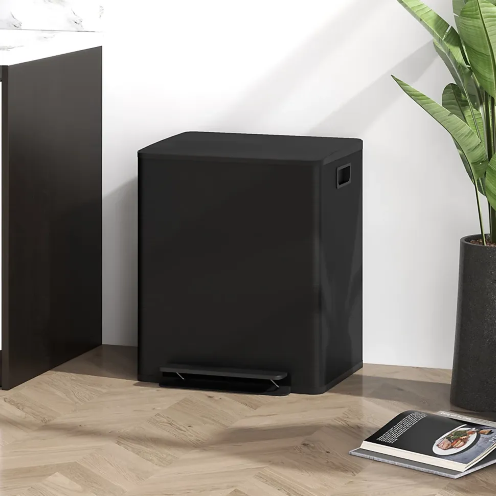 Poubelle de cuisine à pédale 2 compartiments 2 x 25L - seaux amovibles - acier inox. noir mat