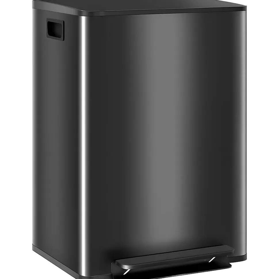 Poubelle de cuisine à pédale 2 compartiments 2 x 30L - seaux amovibles - acier inox. brossé noir