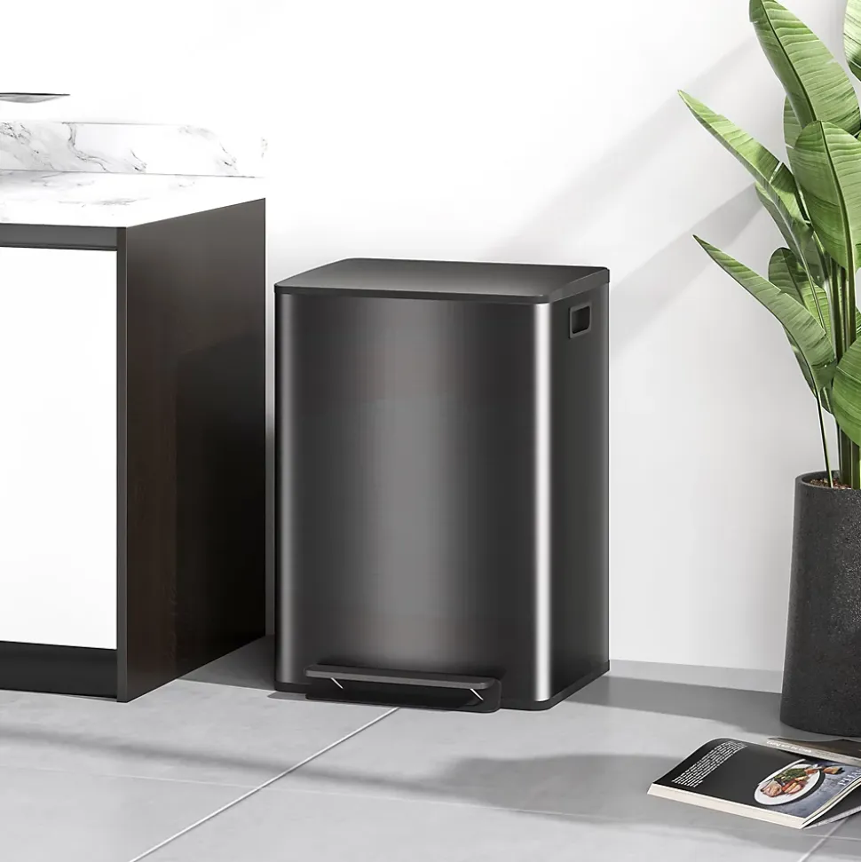 Poubelle de cuisine à pédale 2 compartiments 2 x 30L - seaux amovibles - acier inox. brossé noir