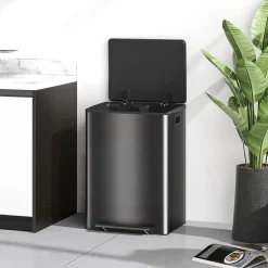 Poubelle de cuisine à pédale 2 compartiments 2 x 30L - seaux amovibles - acier inox. brossé noir