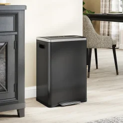 Poubelle de cuisine 2 x 20L - poubelle à pédale 2 compartiments seaux amovibles - acier inox. noir brossé