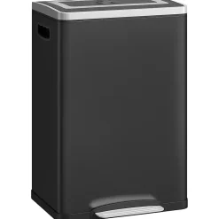 Poubelle de cuisine 2 x 20L - poubelle à pédale 2 compartiments seaux amovibles - acier inox. noir brossé