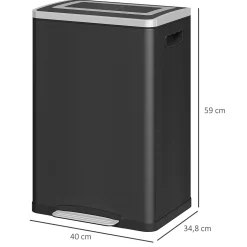 Poubelle de cuisine 2 x 20L - poubelle à pédale 2 compartiments seaux amovibles - acier inox. noir brossé