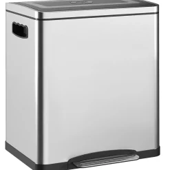 Poubelle de cuisine 2 x 15L - poubelle à pédale 2 compartiments seaux amovibles - acier inox. brossé