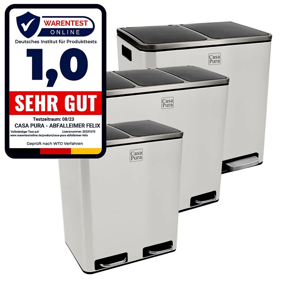 Poubelle de cuisine, Blanc, 2 compartiments de 15 Litres -30 Litres - Floordirekt