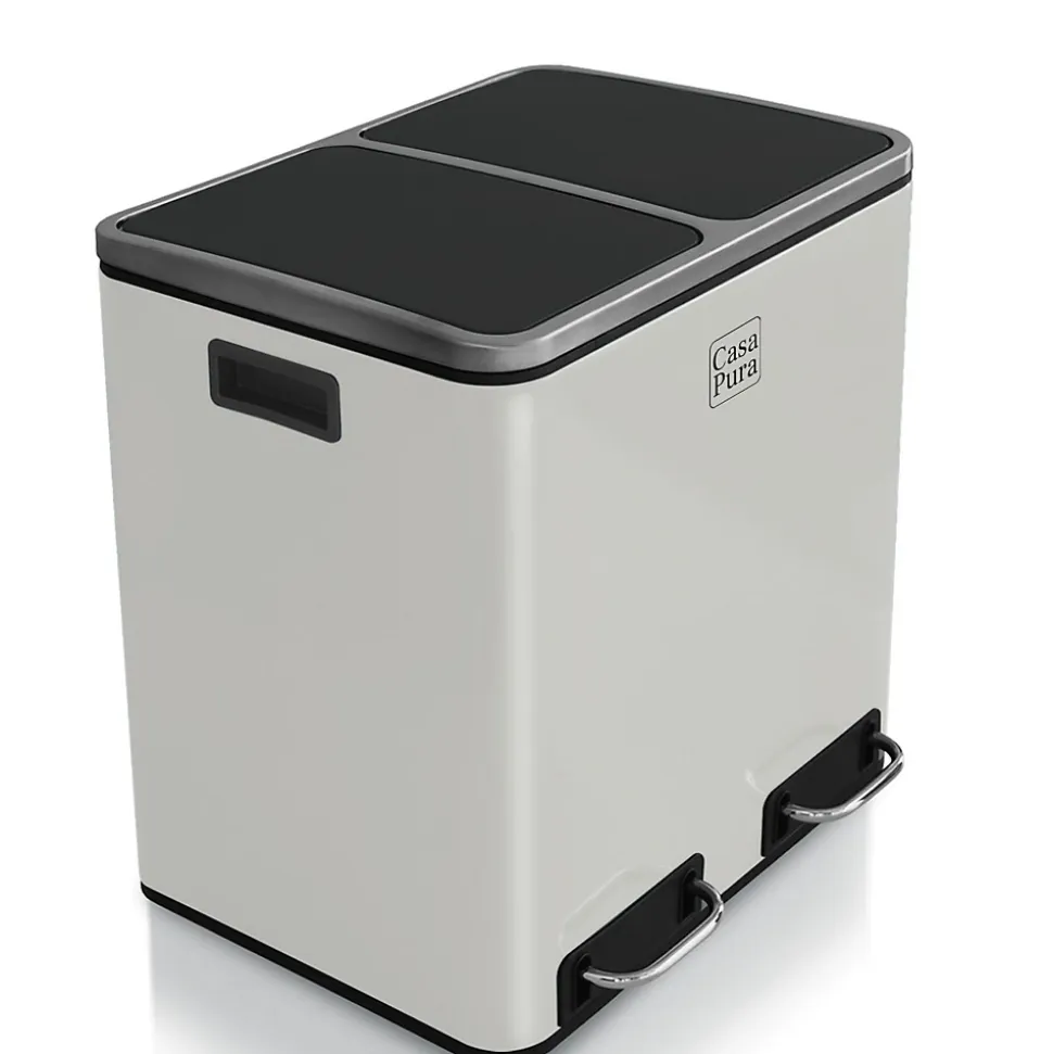 Poubelle de cuisine, Blanc, 2 compartiments de 15 Litres -30 Litres - Floordirekt