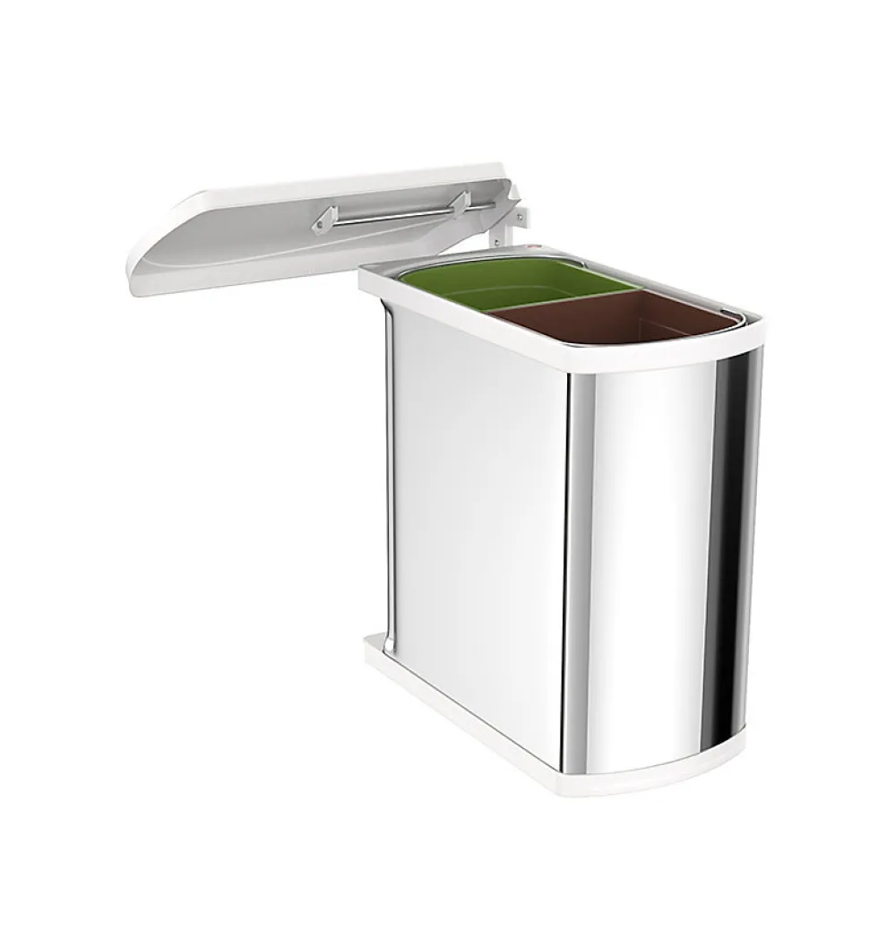Poubelle de cuisine encastrable sous évier 2 bacs 16L Hailo AS Duo Coloris - Inox / Blanc