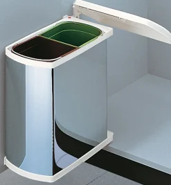 Poubelle de cuisine encastrable sous évier 2 bacs 16L Hailo AS Duo Coloris - Inox / Blanc