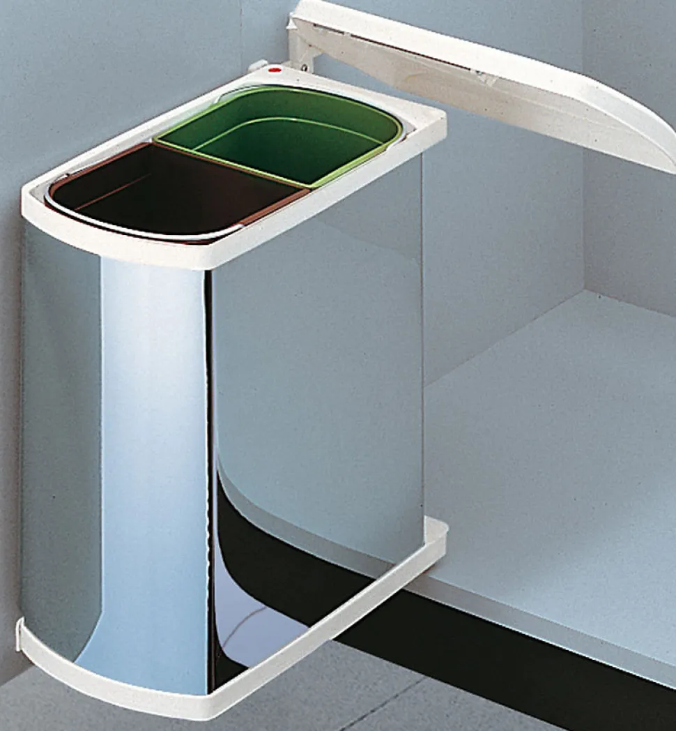 Poubelle de cuisine encastrable sous évier 2 bacs 16L Hailo AS Duo Coloris - Inox / Blanc