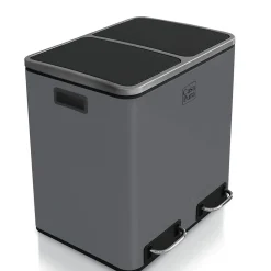Poubelle de cuisine, Gris foncé, 2 compartiments de 30 Litres -60 Litres - Floordirekt