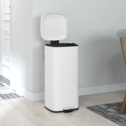 Poubelle de cuisine 30L - poubelle à pédale compartiment seau amovible - acier inox. blanc