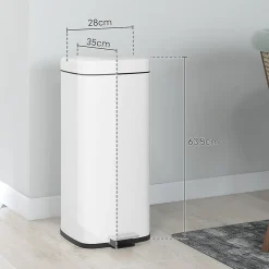 Poubelle de cuisine 30L - poubelle à pédale compartiment seau amovible - acier inox. blanc