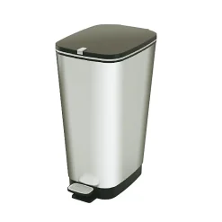 Poubelle de cuisine 45L en plastique coloris argent ouverture à pédale l.29 x P.44,5 x H.60,5 cm