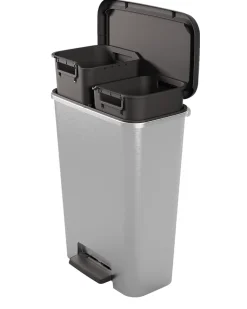 Poubelle de cuisine 46L Keter Compatta en plastique coloris gris ouverture à pédale l.47,8 x P.29 x H.62,6 cm