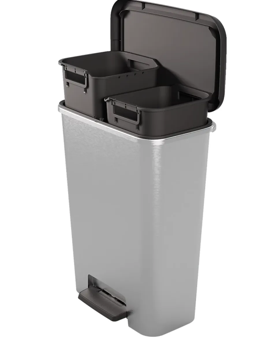 Poubelle de cuisine 46L Keter Compatta en plastique coloris gris ouverture à pédale l.47,8 x P.29 x H.62,6 cm
