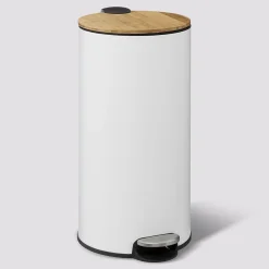 Poubelle de cuisine 30L Modern Color 5Five blanc et bambou