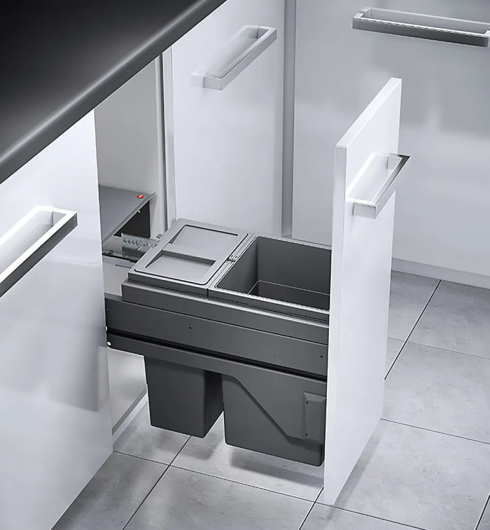 Poubelle de cuisine tri sélectif 2 bacs encastrable 25L (15+10) Hailo AS Cargo