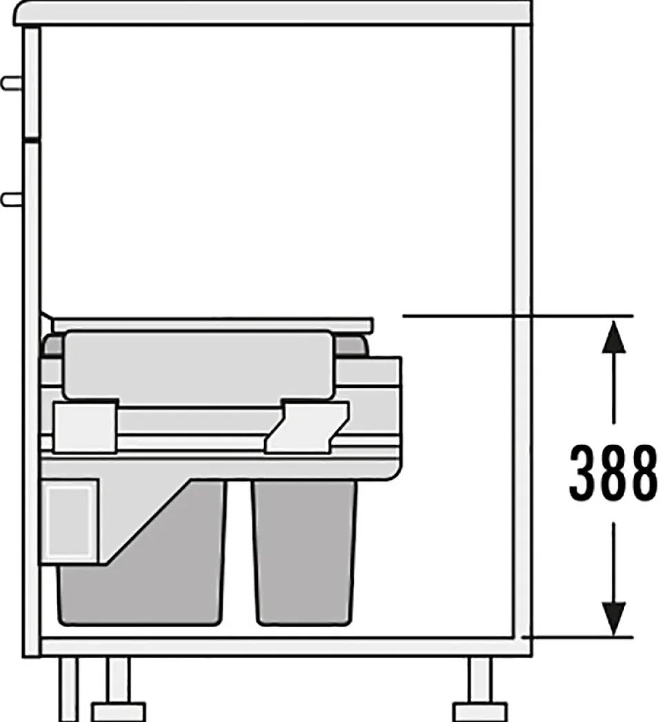Poubelle de cuisine tri sélectif 2 bacs encastrable 25L (15+10) Hailo AS Cargo