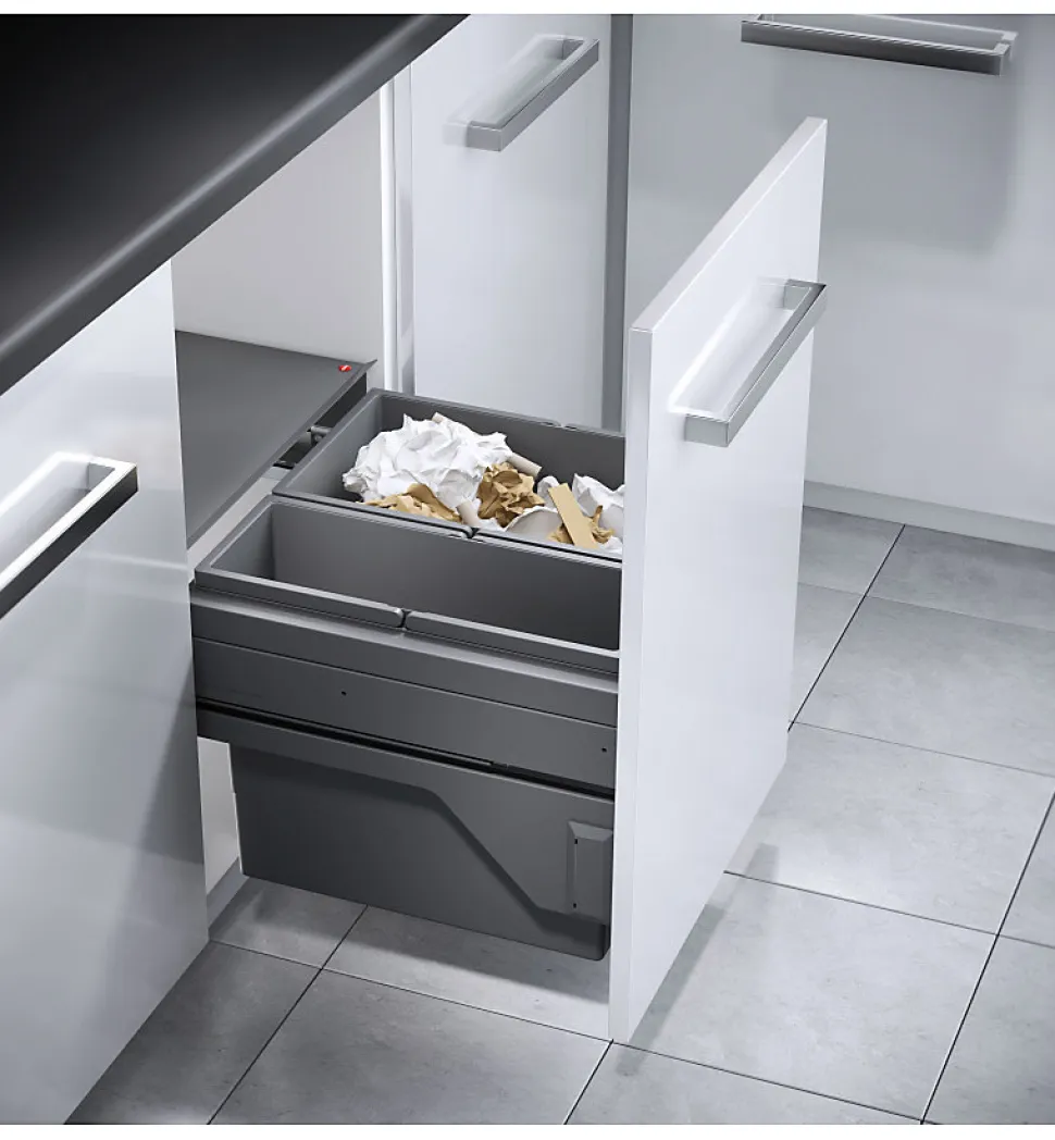 Poubelle de cuisine tri sélectif 2 bacs encastrable 45L (28+17) Hailo Cargo