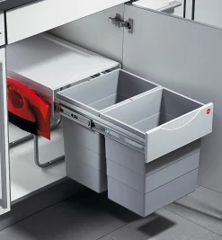 Poubelle de cuisine tri sélectif 2 bacs encastrable 40L (20+20) Hailo Raumspar Tandem + Kit Balayette