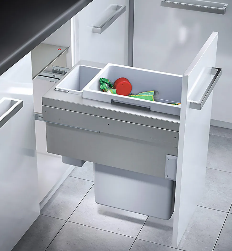 Poubelle de cuisine tri sélectif 2 bacs encastrable 45L (38+7) Hailo Euro Cargo