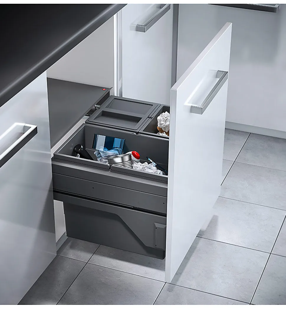 Poubelle de cuisine tri sélectif 3 bacs encastrable 54L (28+13+13) Hailo AS Cargo