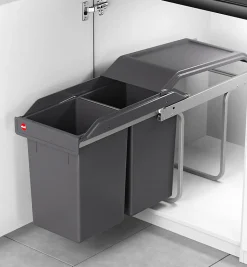 Poubelle de cuisine tri sélectif 2 bacs encastrable sous évier 30L (15+15) Hailo Tandem