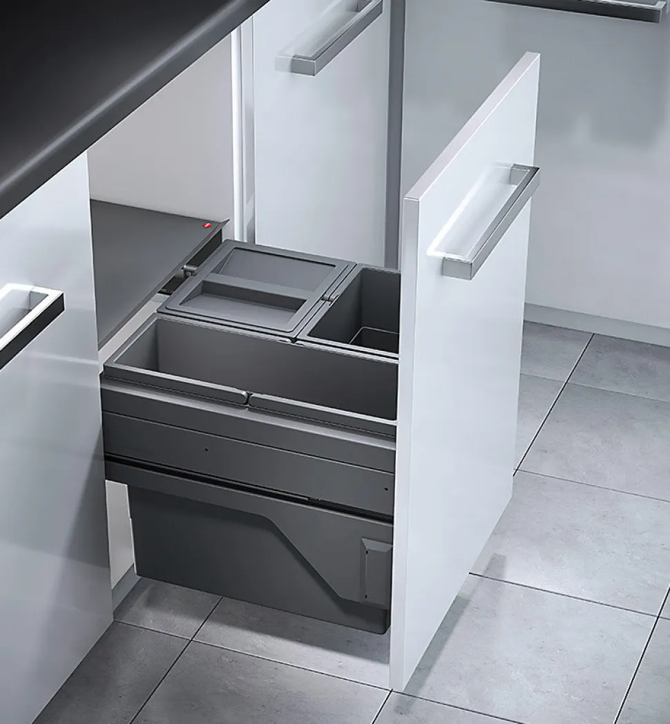 Poubelle de cuisine tri sélectif 3 bacs encastrable 43L (17+13+13) Hailo Cargo